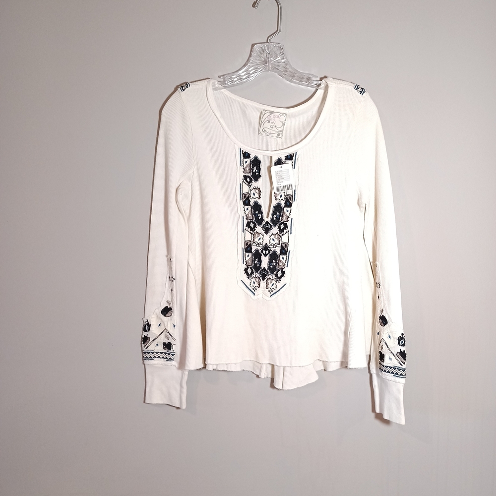 Free People FP X Marion Embroidered Thermal Size S Ivory New Nwt